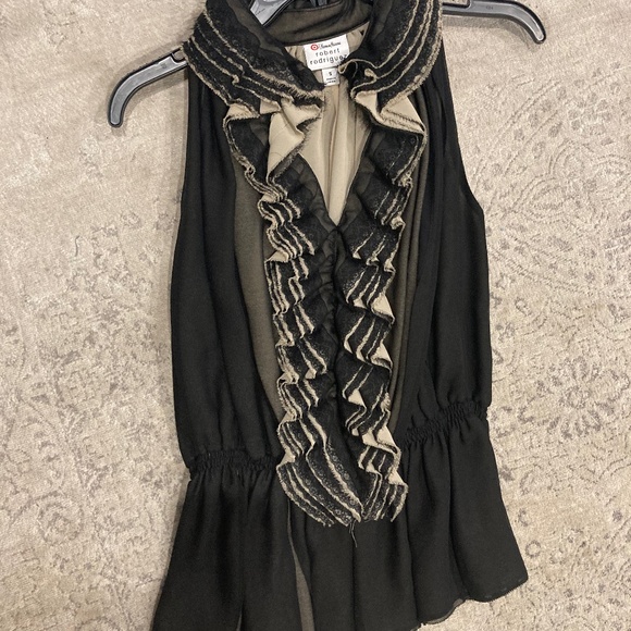 Robert Rodriguez (Small) nude/black ruffle top - Picture 1 of 3